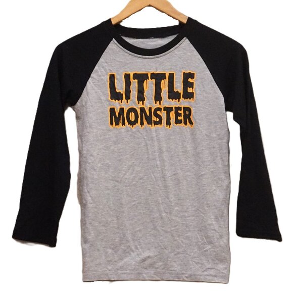10 Threads “Little Monster” Halloween 3/4 Sleeve Tee Gray & Black Kids Size 10 - Picture 1 of 5